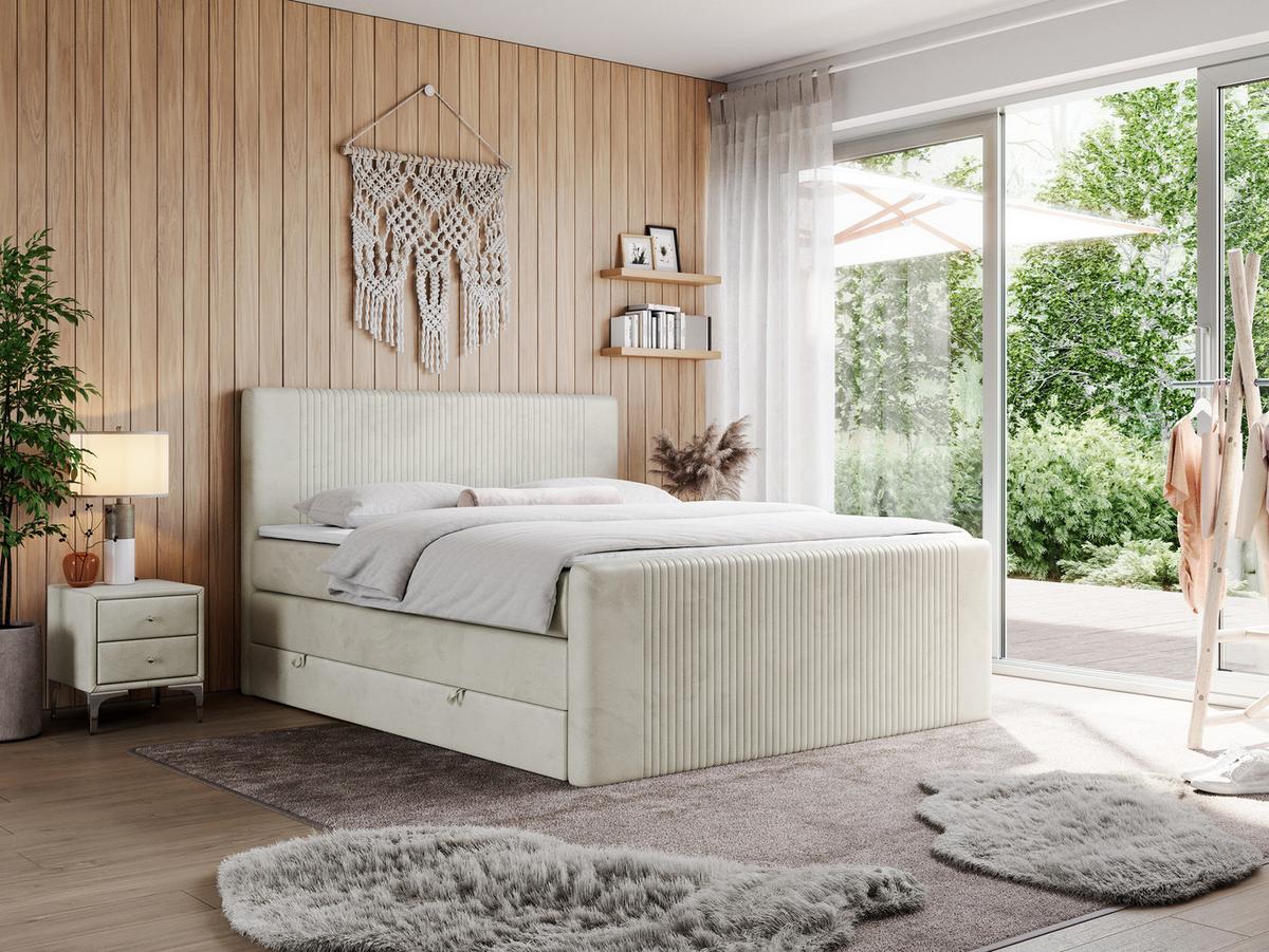BOXSPRINGBETT KING DOREN 200/200 Beige Velvet - H3 - Beige, Holz/Textil (200/200cm) - MKS