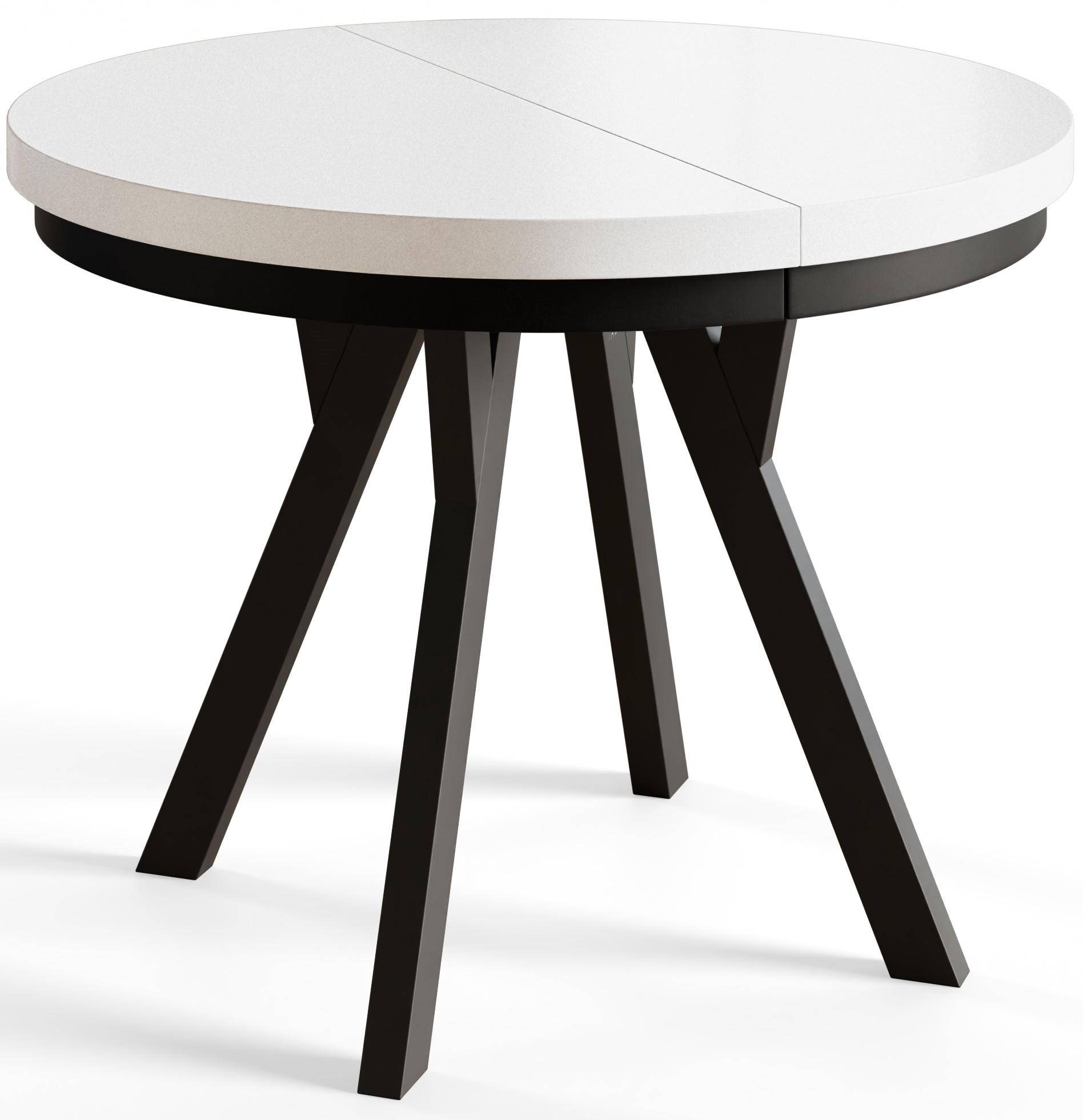 RUNDER Esstisch ausziehbar – Moderner Wohnzimmertisch und Küchentisch – Tisch mit Stabile Konstruktion, Durchmesser 110 cm - 210 cm - Farbe Weiß - Schwarz/Weiß, Holzwerkstoff (110/110/77cm) - Alpi-Möbel