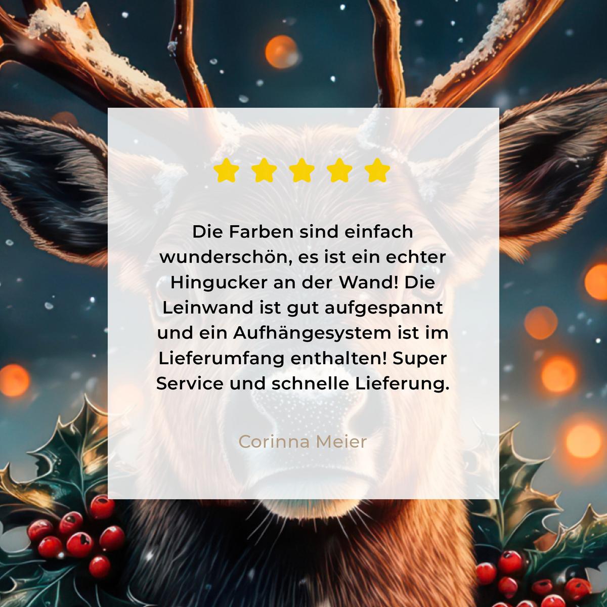 LEINWANDBILD Hirsch - Weihnachten - Winter - Schnee - Weihnachtskranz Deko Groß 90x90 cm - Dunkelbraun, Textil (90/90cm) - MuchoWow