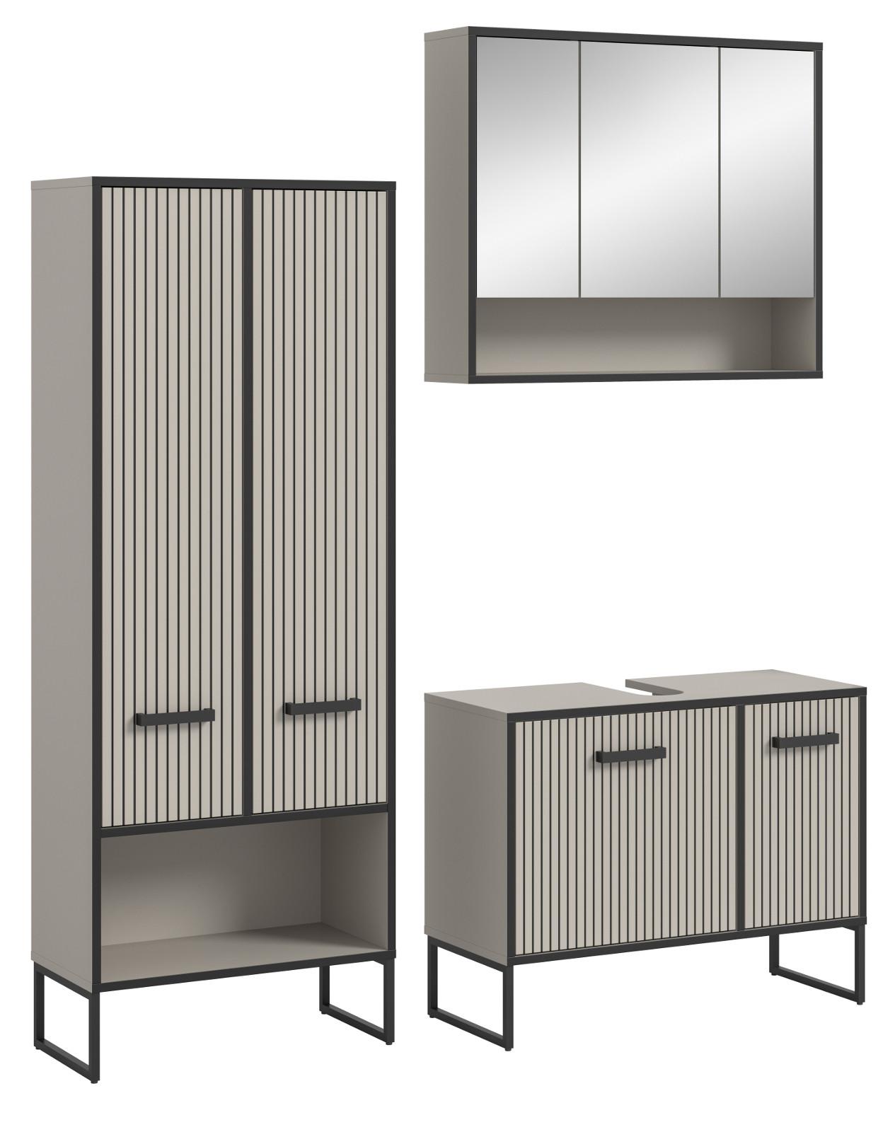BADMÖBEL-SET 3-teilig Scana in schwarz, sand 154 cm, Kombination mit Soft-Close - Sandfarben/Schwarz, Glas/Holzwerkstoff (154/192/36cm) - Inn.Furn