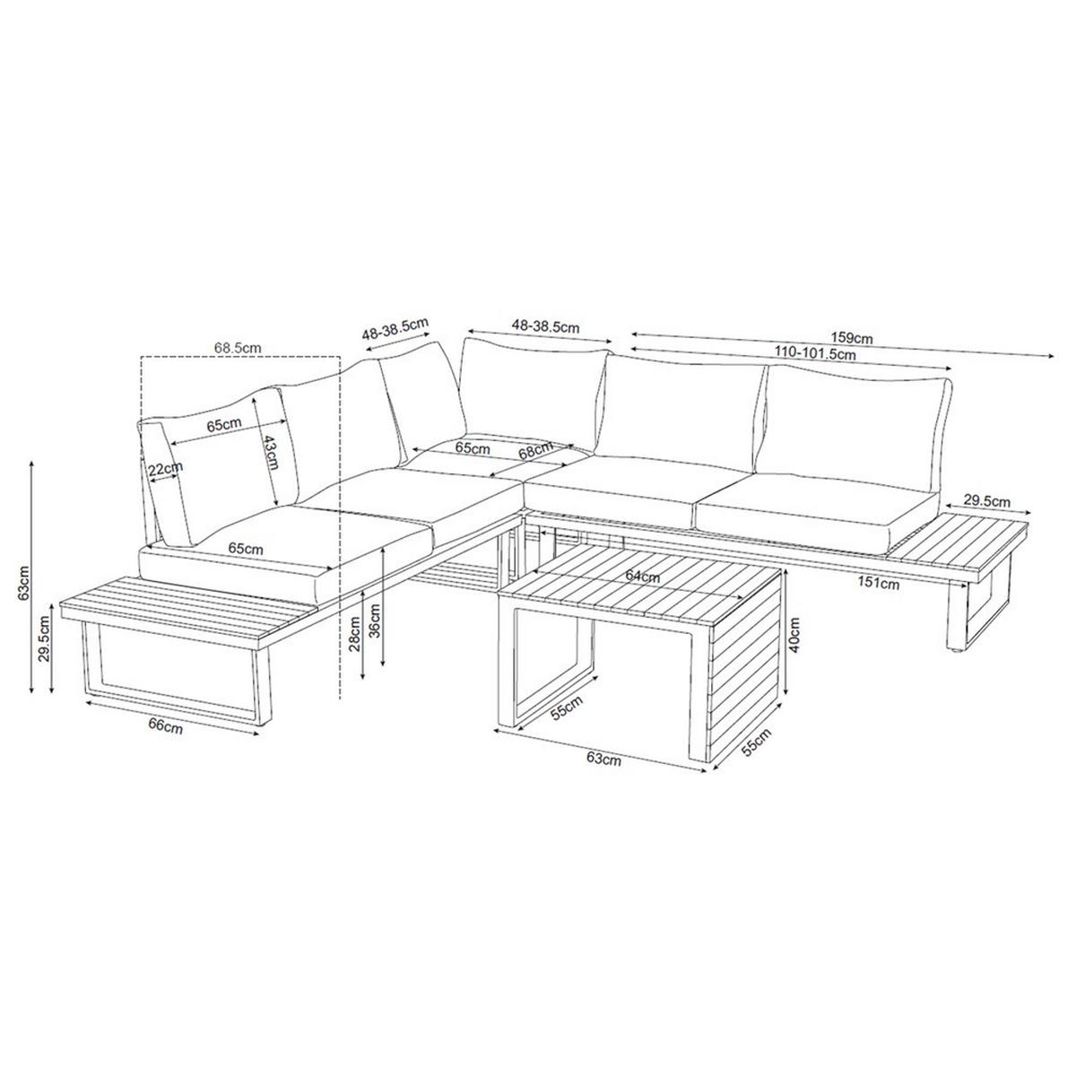 GARTENLOUNGE-SET MARBELLA Modular mit Sofa, Ecke und Tisch - Grau, Holzwerkstoff - RAUMHIRSCH FURNITURE