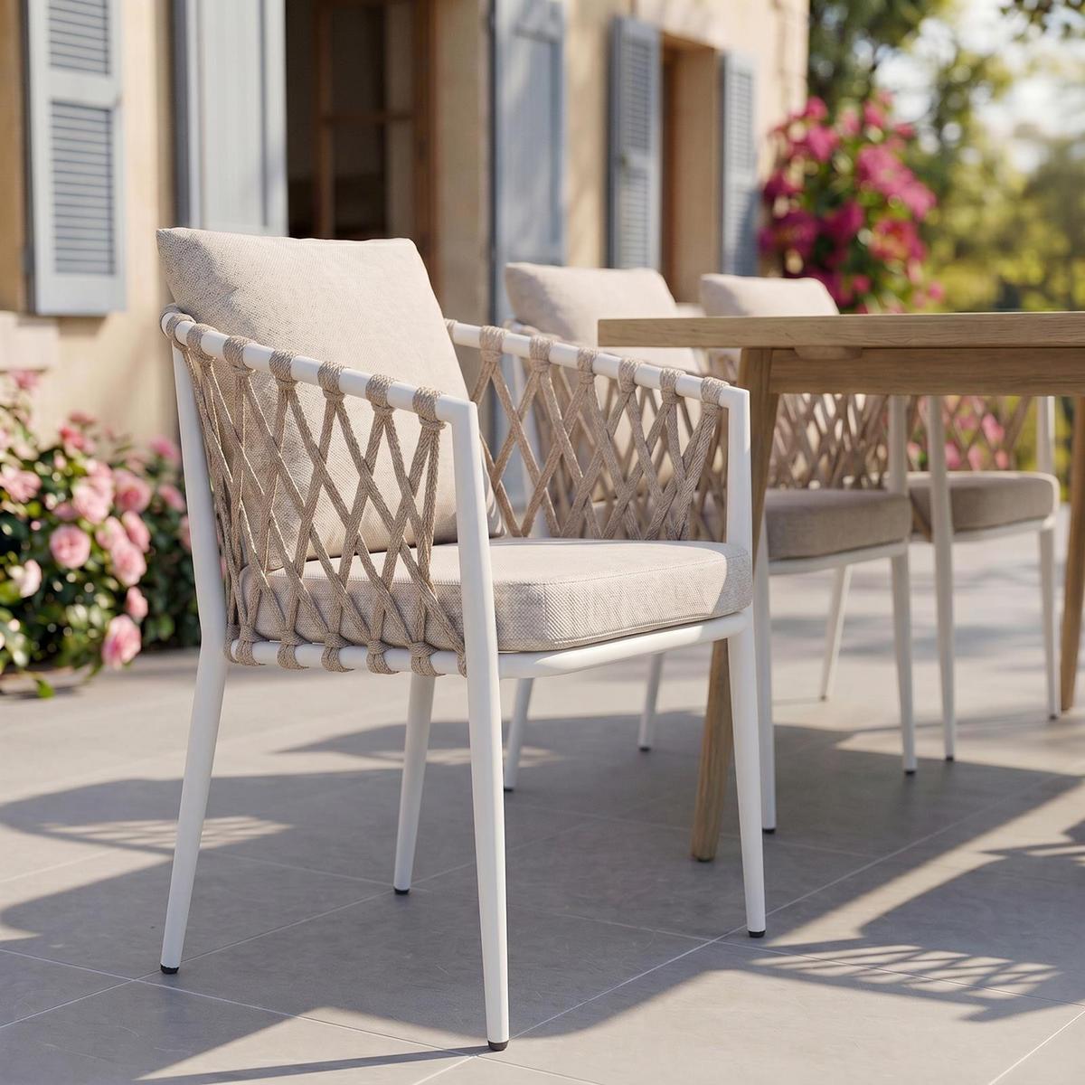 GARTENSTUHL SUNNY 6ER-SET - Weiß, Textil/Metall (56/75/62cm) - IDIMEX