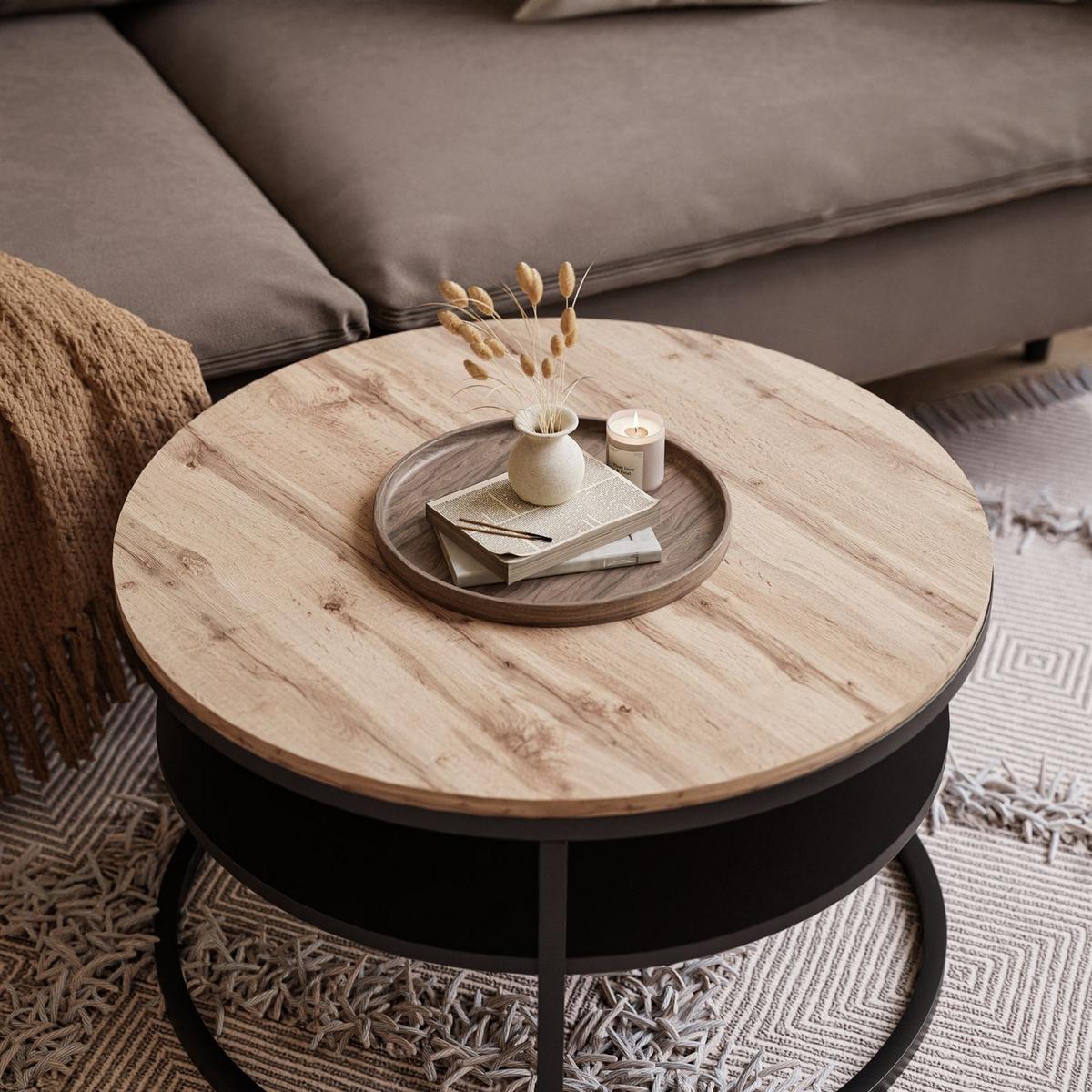 COUCHTISCH CIRI SLIM mit Regal Eichenholz Wotan - Schwarz, Holzwerkstoff (60/60/42cm) - Lookway