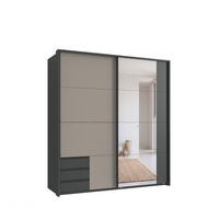 SCHWEBETÜRENSCHRANK 2-türig B183/H200/T65 cm, Passepartout-Kleiderschrank mit Spiegel & sichtbaren Schubkästen in Grafit, 1x Tür in Sandgrau / 22715 - Sandfarben/Graphitfarben, Holz/Holzwerkstoff (183/200/65cm) - luma-home