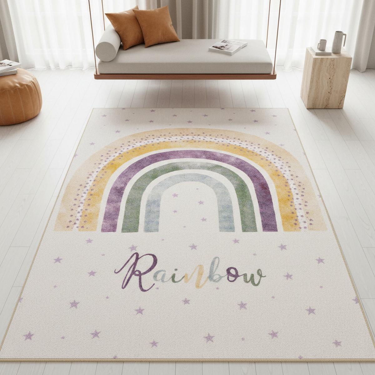 KINDERTEPPICH TRAUN, mit Regenbogen-Motiv, Creme, 100 x 150 cm - Beige, Textil (150/100cm) - KADIMA DESIGN
