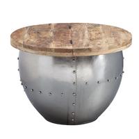 COUCHTISCH Mangoholz Metall Industrial 60x43x60 cm Rund mit Stauraum Silber - Silberfarben, Holz (60/60/43cm) - KADIMA DESIGN