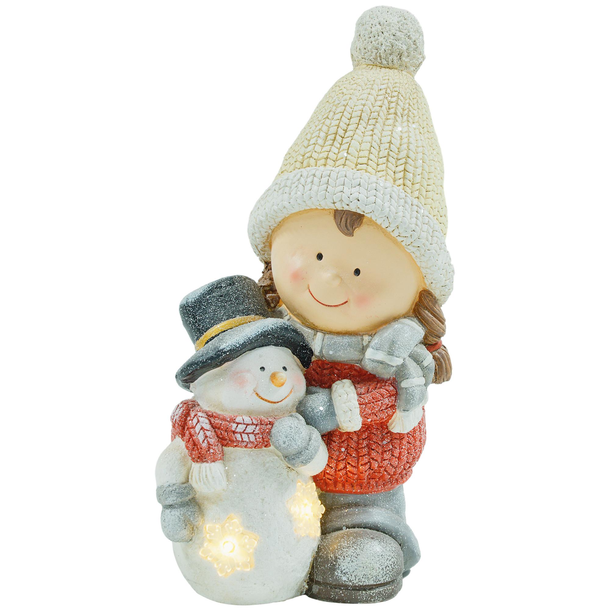 WEIHNACHTSDEKO Figur 45,5 cm Wichtel mit Schneemann LED-Licht In- und Outdoor - Multicolor, Kunststoff/Metall (18/45.5/25cm) - HOMCOM