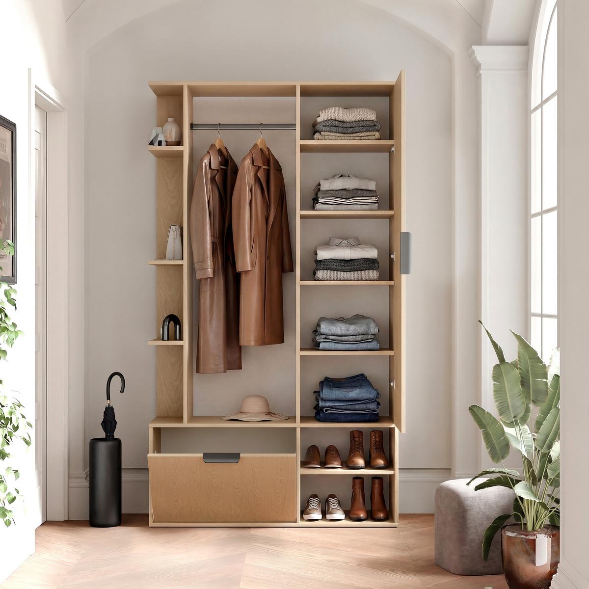 GARDEROBE mit Spiegel ELIOR - Naturfarben, Holz (100/189.4/33cm) - Idohome
