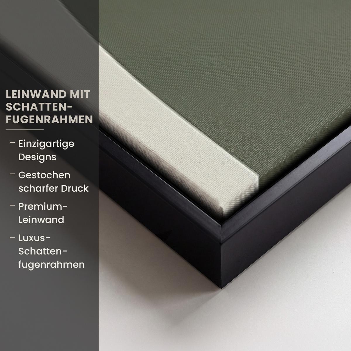LEINWAND Bilder mit Rahmen - Japandi - Grün - Abstrakt - Modern - 80x120 - Salbeigrün, Textil (80/120cm) - MuchoWow