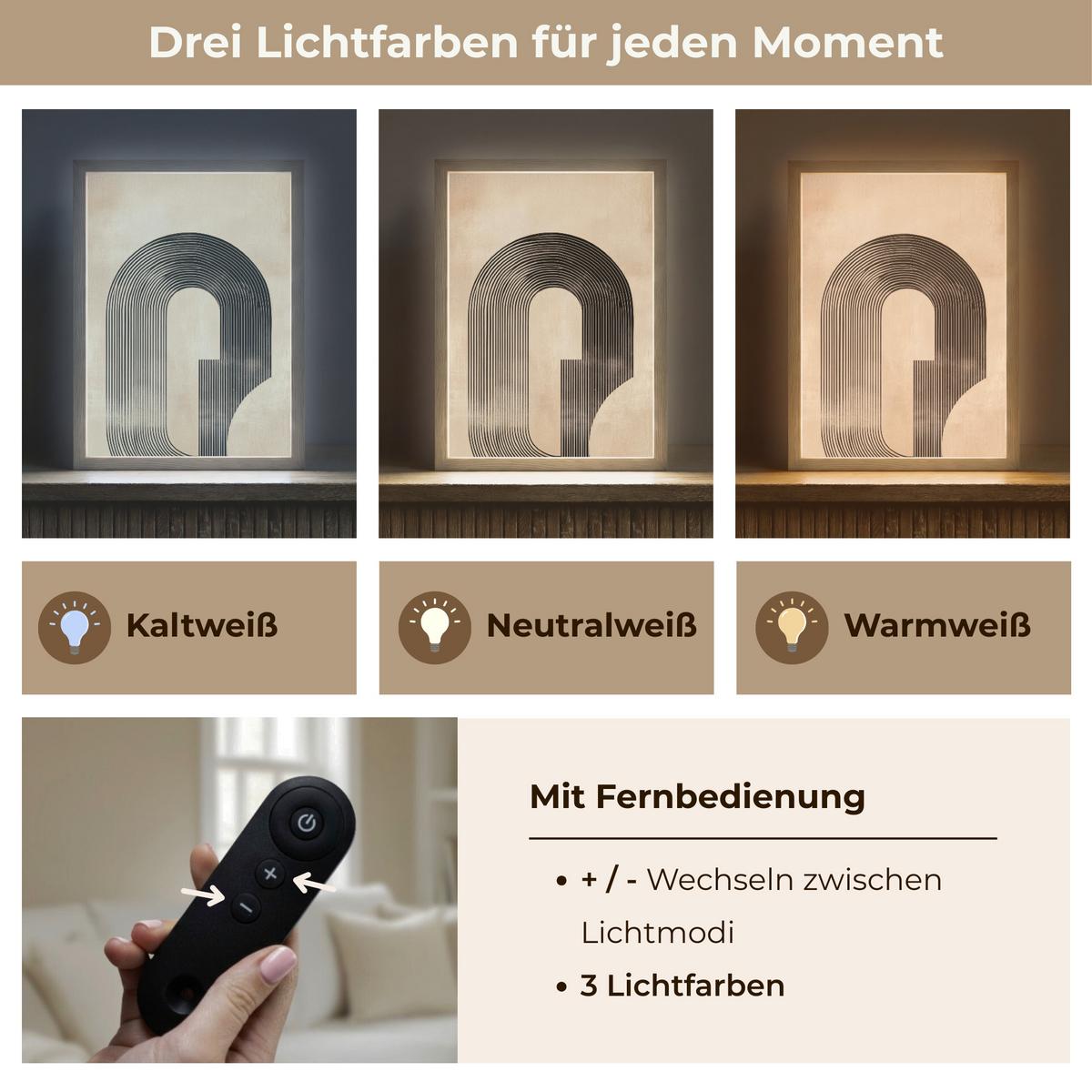 WANDLEUCHTE MIT AKKU Schleife - Streifen - Minimalistisch - Schwarz 30x40 cm - Beige, Holzwerkstoff (30/40/8cm) - OnlyWow