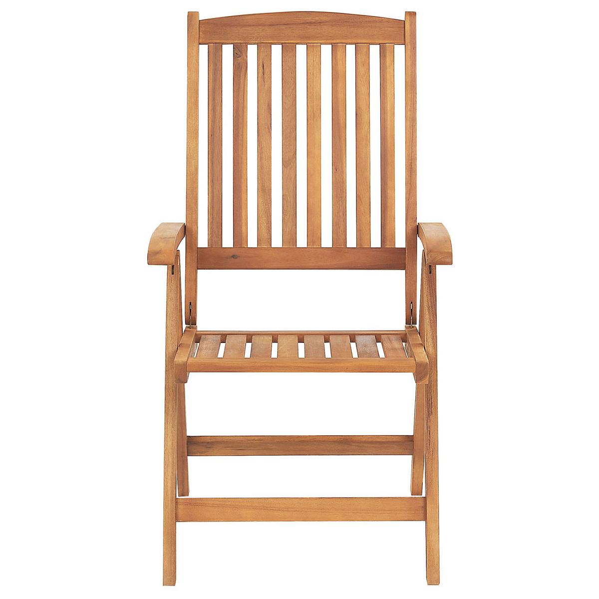 GARTENSTUHL 6er-Set Akazienholz hellbraun Auflagen cremeweiß Java - Hellbraun/Creme, Holz (54/105/69cm) - Beliani