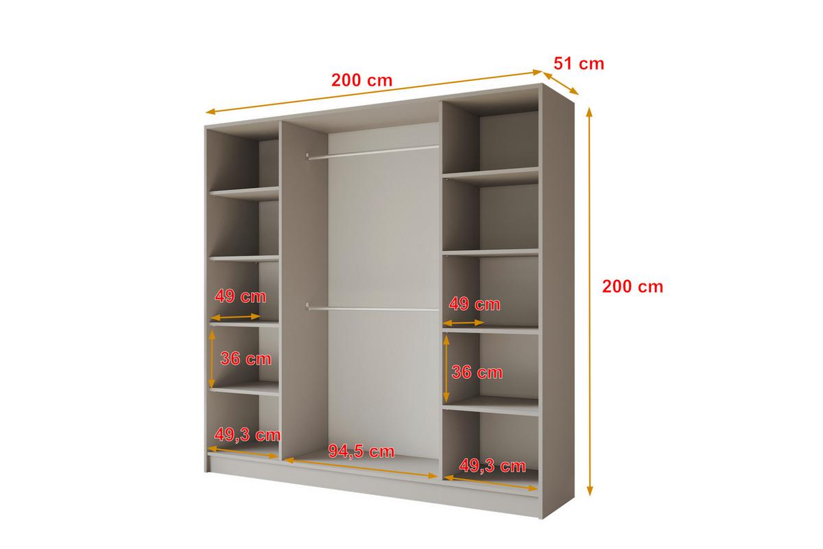 KLEIDERSCHRANK - LESE - 200 - Kaschmir - Kaschmir/Goldfarben, Holzwerkstoff (200/200/51cm) - ALTDECOR