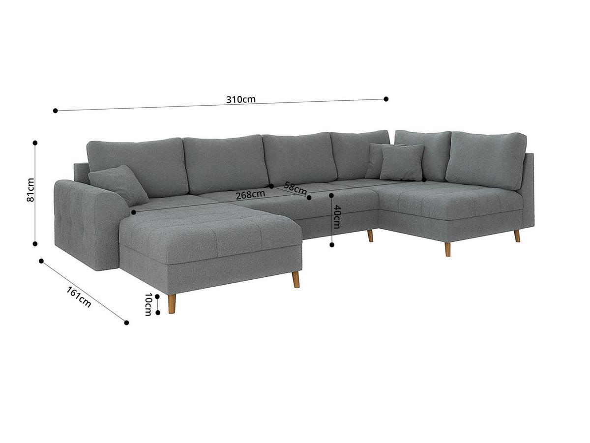WOHNLANDSCHAFT Henrik Grau Boucle - Ottomane Links - Braun/Grau, Holz/Textil (310/81/161cm) - S-Style