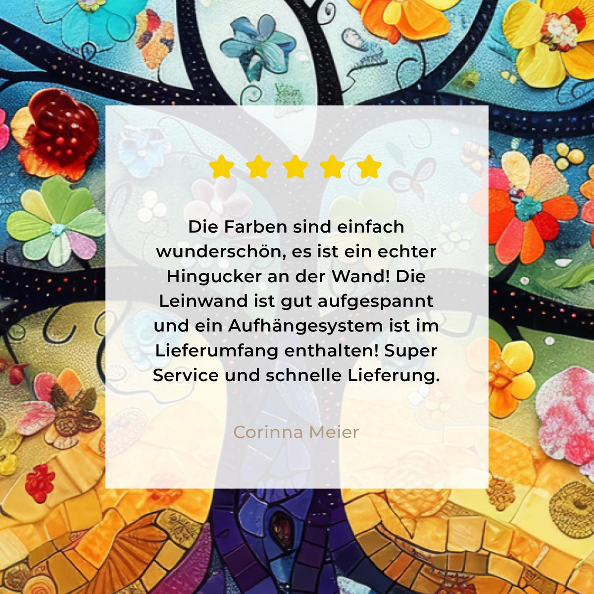 LEINWANDBILD Kunst - Baum des Lebens - Blumen - Hippie Wanddeko 90x60 cm - Dunkelblau, Textil (90/60cm) - MuchoWow