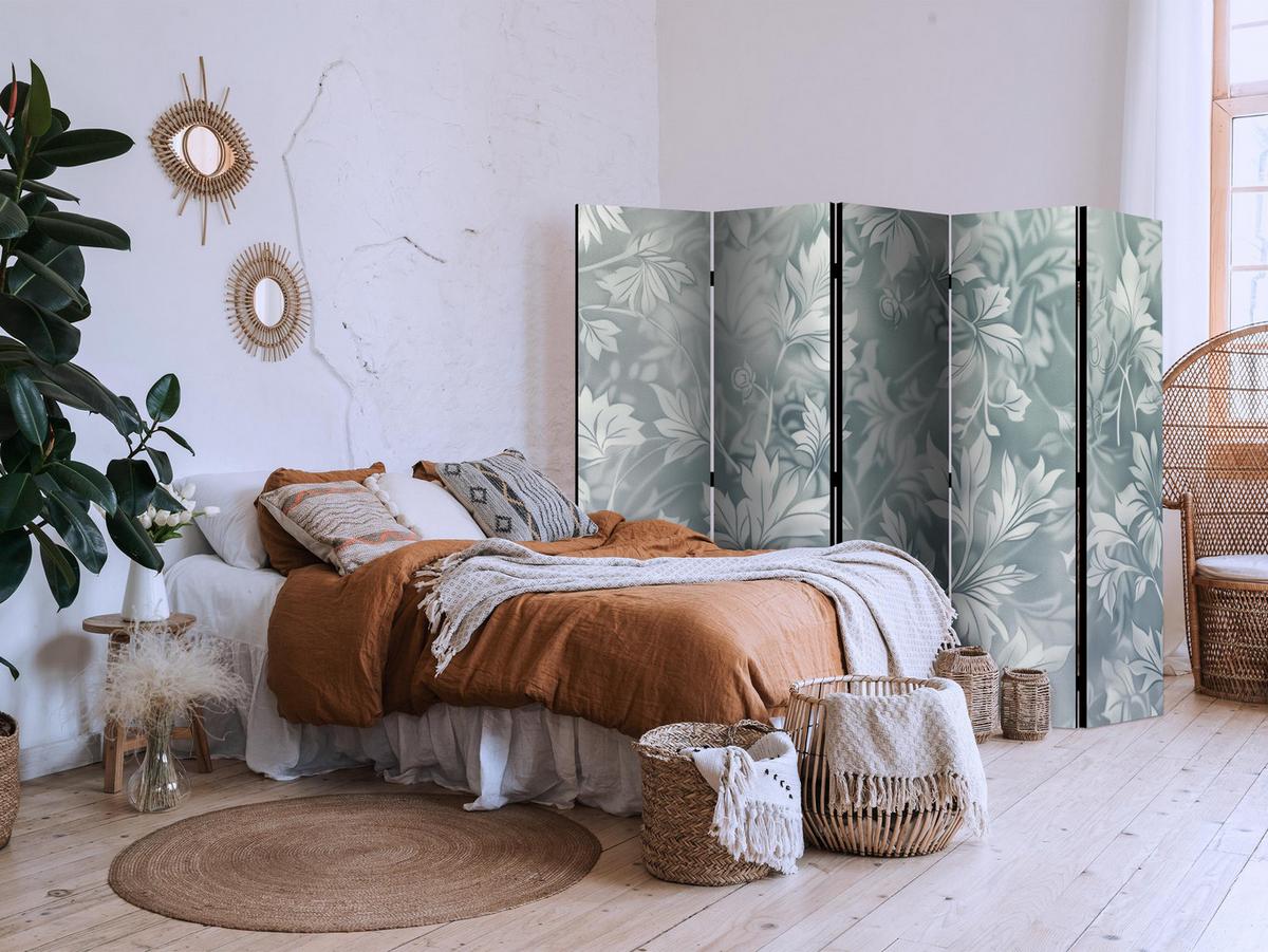 PARAVENT 5-tlg 225x172 cm Blätter Ornamente - Blau, Holz/Textil (225/172/3cm) - Muralo