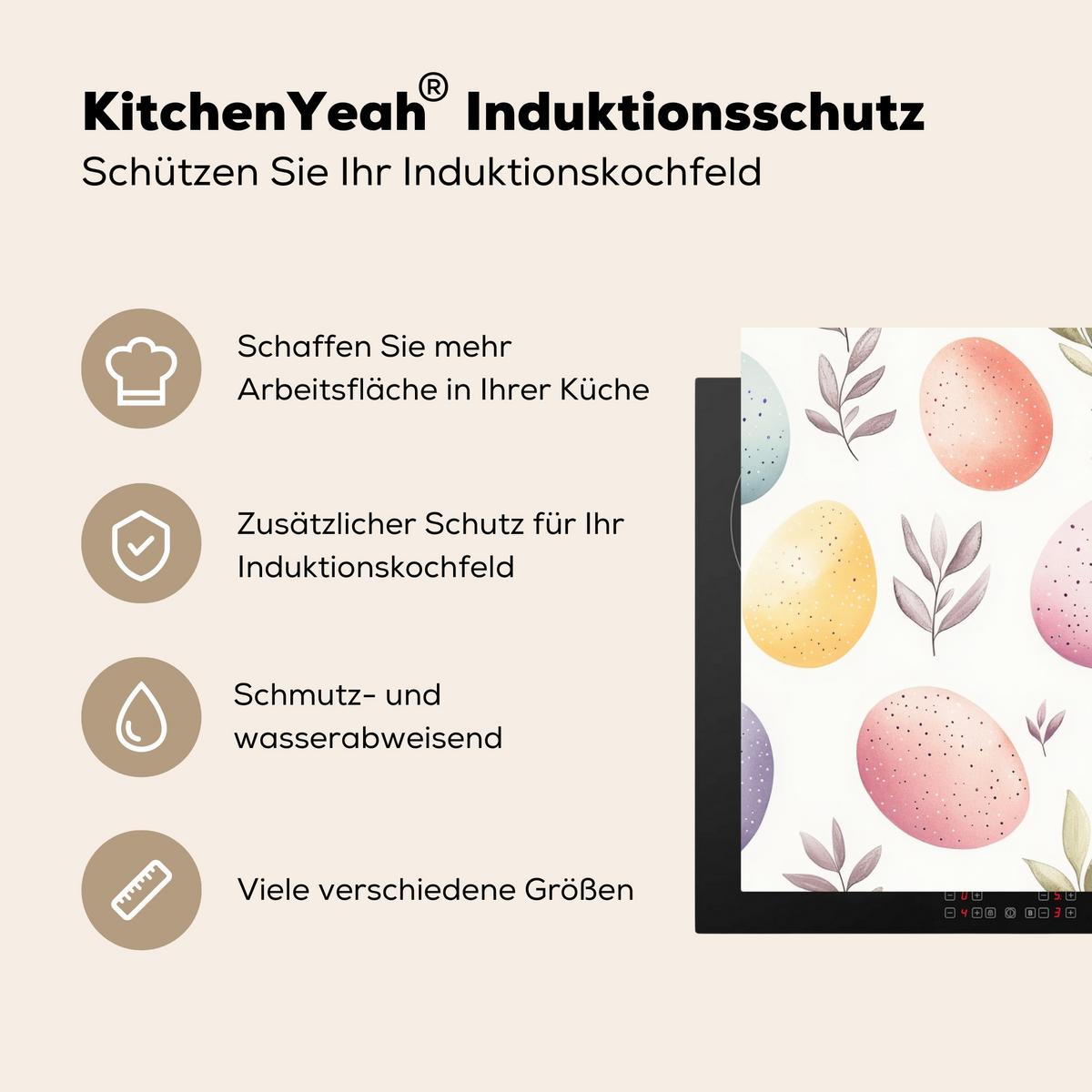 HERDABDECKPLATTE Eier - Bunt - Muster Herdabdeckung Induktionsfeld 65x52 cm - Weiß, Kunststoff (65/52/0.2cm) - MuchoWow