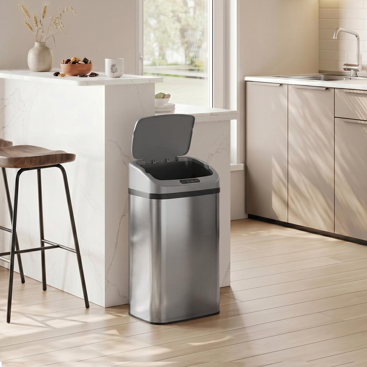 MÜLLEIMER mit Sensor 48L Edelstahl Abfalleimer mit Automatischer Schließfunktion - Silberfarben, Metall (25/69/33cm) - HOMCOM