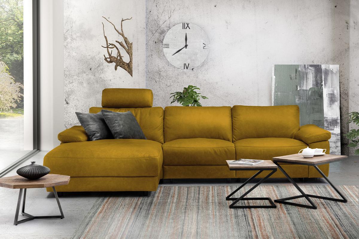 ECKSOFA XL MOTORISCHER RELAXFUNKTION LOLA Gelb Webstoff Relaxfunktion - Currygelb/Gelb, Textil (304/178cm) - KAWOLA