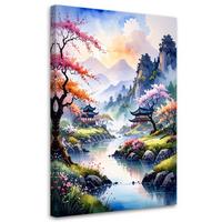 BILD auf Leinwand, Japanische Pagode Pastelllandschaft - Multicolor, Textil (70/100cm) - Feeby