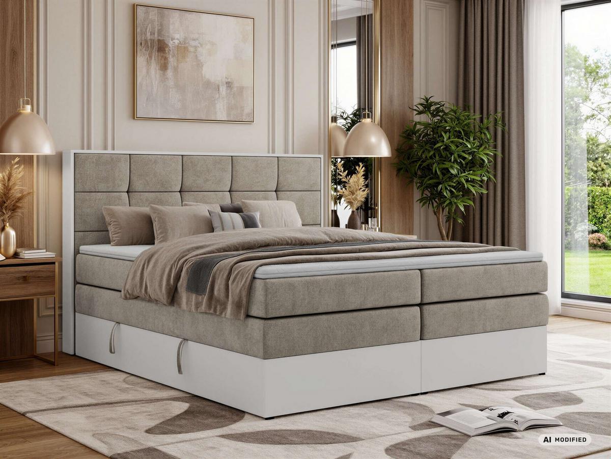 BOXSPRINGBETT ALVIT KING 180/200 - Greige Stukture - Topper Visco - H3 - Greige/Schwarz, Kunststoff/Textil (180/200cm) - MKS