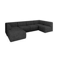 WOHNLANDSCHAFT Ottomane Links MOVO-L 345x180x78 cm Dunkelgrau Velours - Eschefarben, Holzwerkstoff/Kunststoff (345/78/180cm) - ALTDECOR