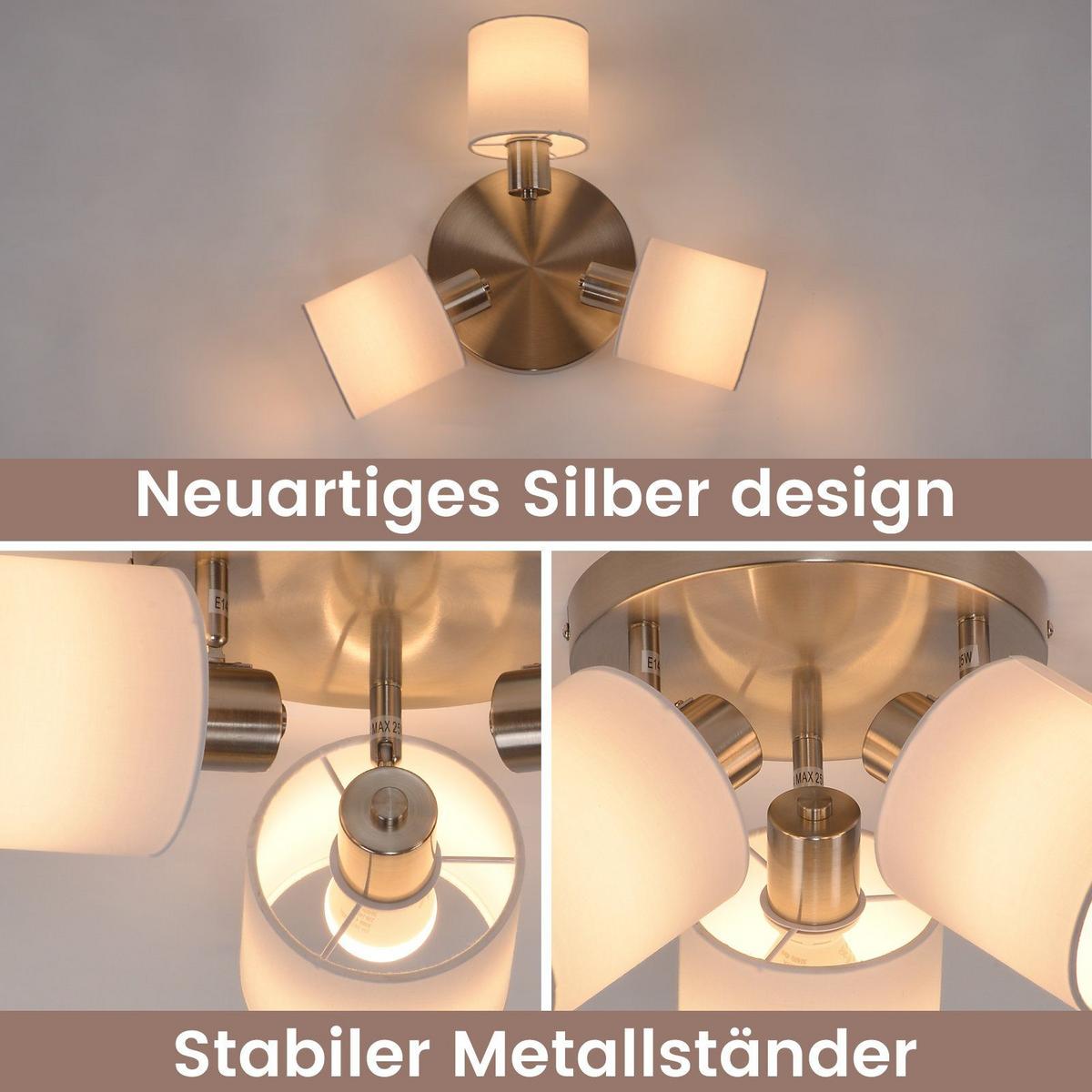 DECKENSTRAHLER Brand 3-flammig 25/25/21 cm - Silberfarben, Textil (25/25/21cm) - Nettlife