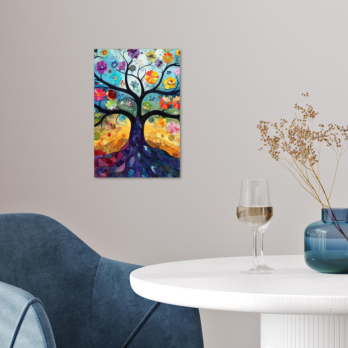 POSTER Kunst - Baum des Lebens - Blumen - Hippie Room Decor 20x30 cm - Dunkelblau, Papier (20/30/0.1cm) - MuchoWow