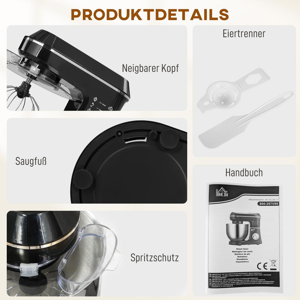 STANDMIXER Aluminium Edelstahl Schwarz - Schwarz, Metall (31/34/37cm) - HOMCOM