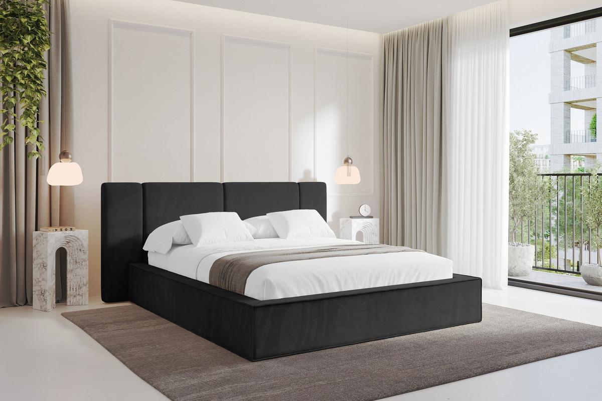 POLSTERBETT mit Bettkasten und Lattenrost, Boxbett ohne Matratze - RIVO 120x200 Schwarz - Schwarz, Holzwerkstoff/Textil (120/200cm) - ALTDECOR