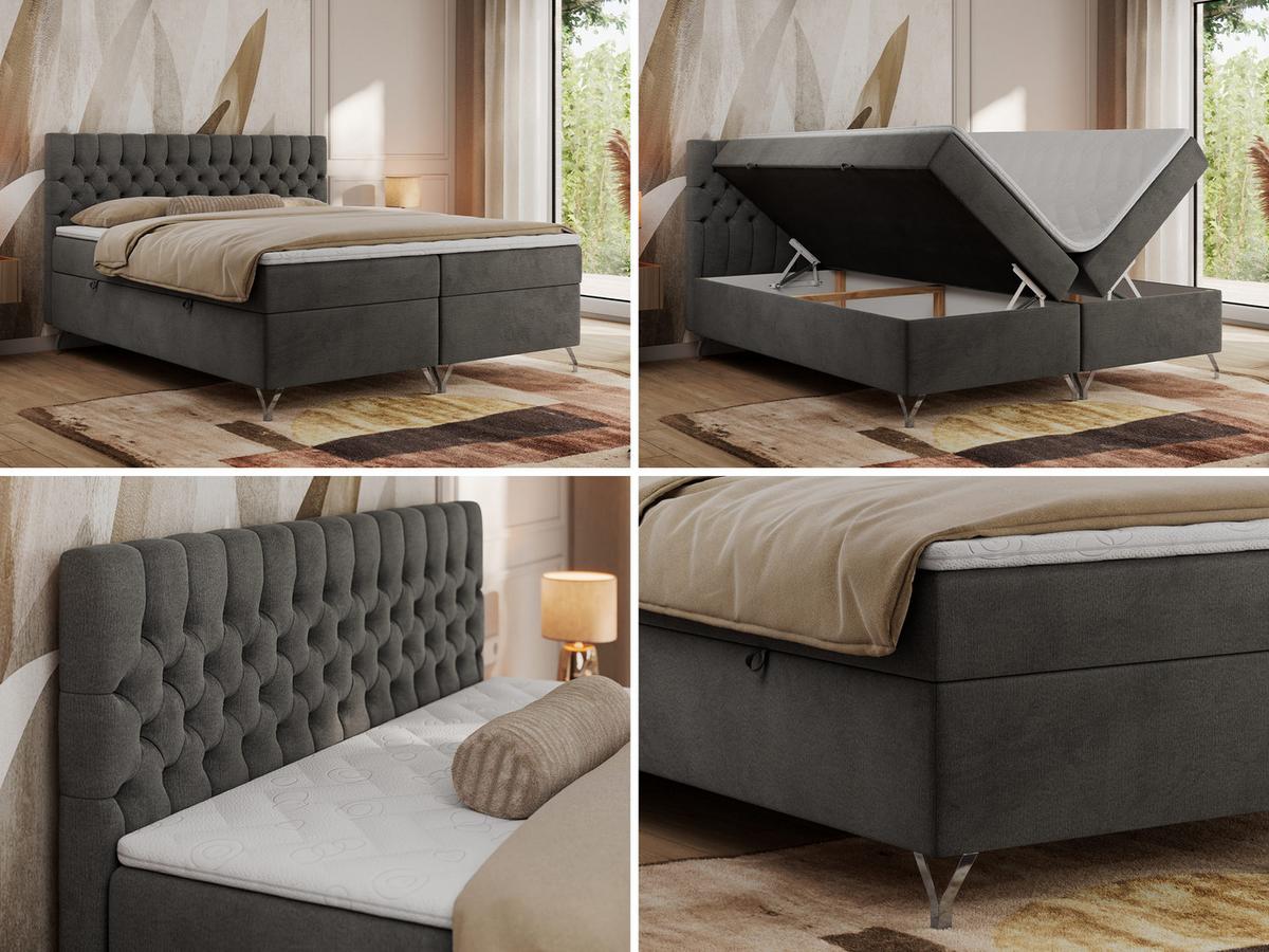 BOXBETT GRIMALDI 200/200 Dunkelgrau Velvet - H3 - Dunkelgrau, Holz/Textil (200/200cm) - MKS
