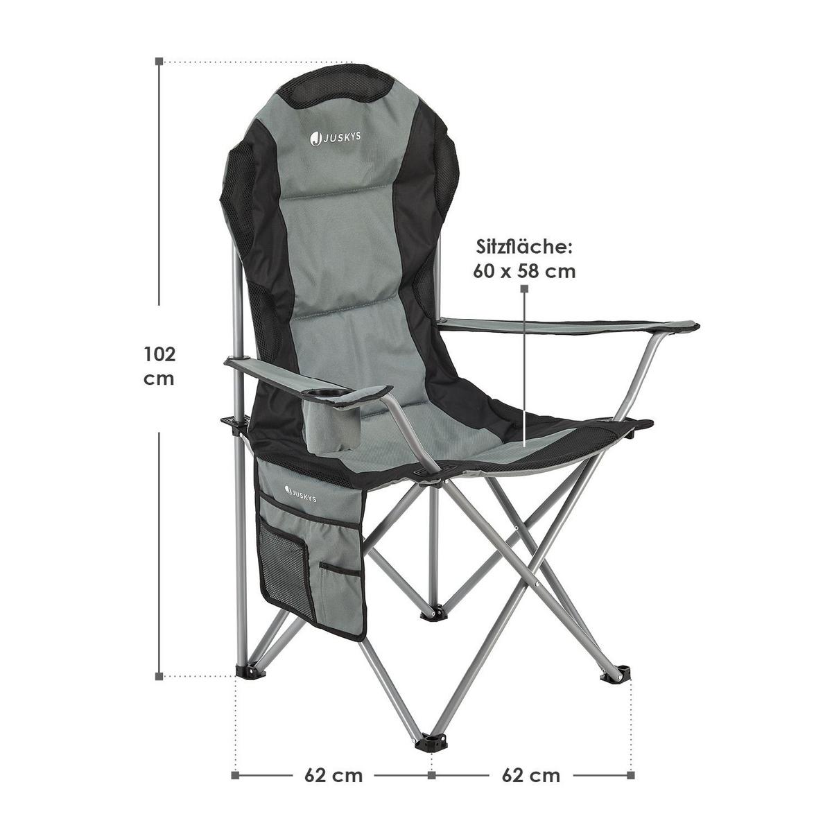 CAMPINGSTUHL Lido grau mit Flaschenhalterung & Tragetasche - Grau, Textil (62/102/62cm) - Juskys