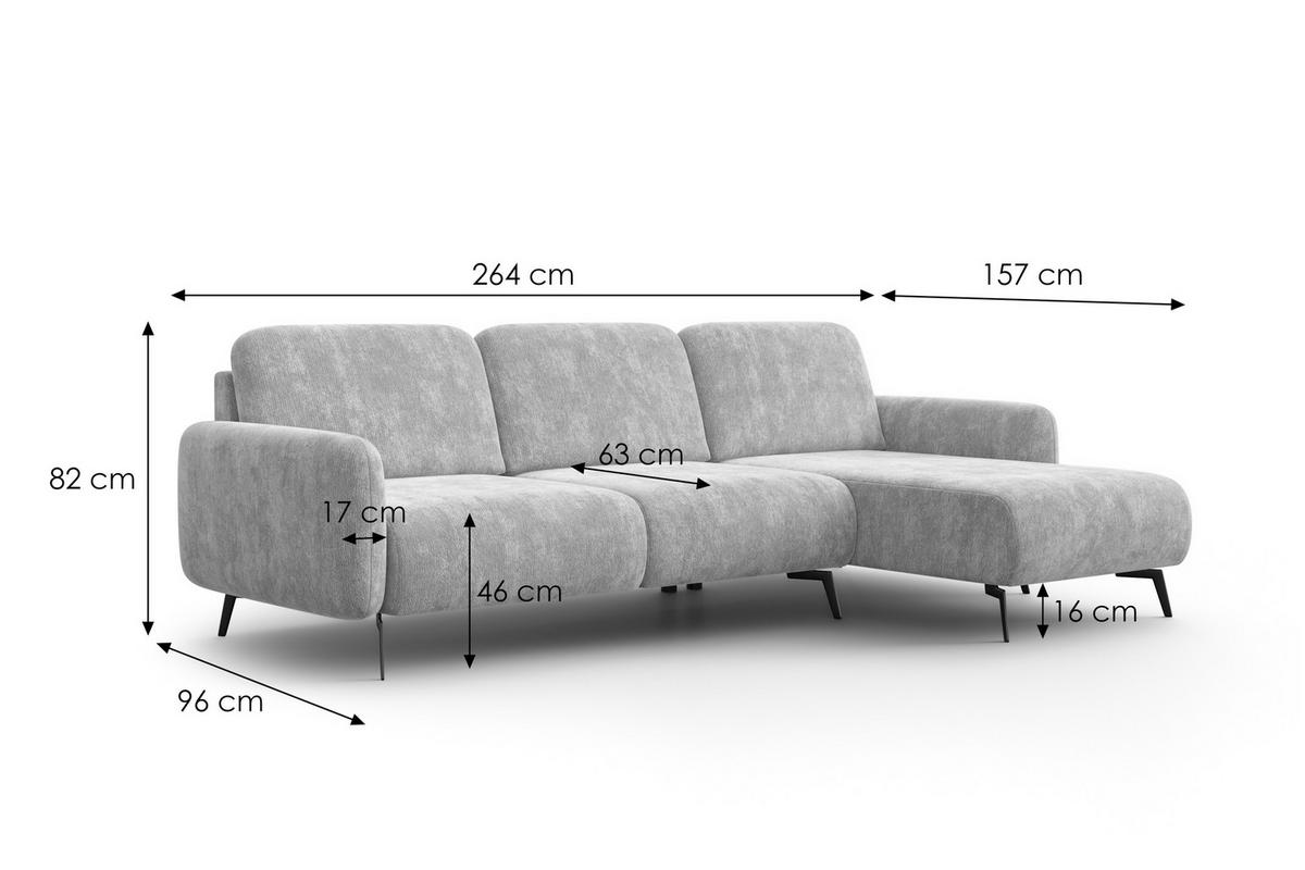 ECKSOFA FEBE 4-Sitzer RECHTS, cremefarbener Chenille-Stoff - Creme/Schwarz, Holz/Textil (264/157cm) - Wozimo