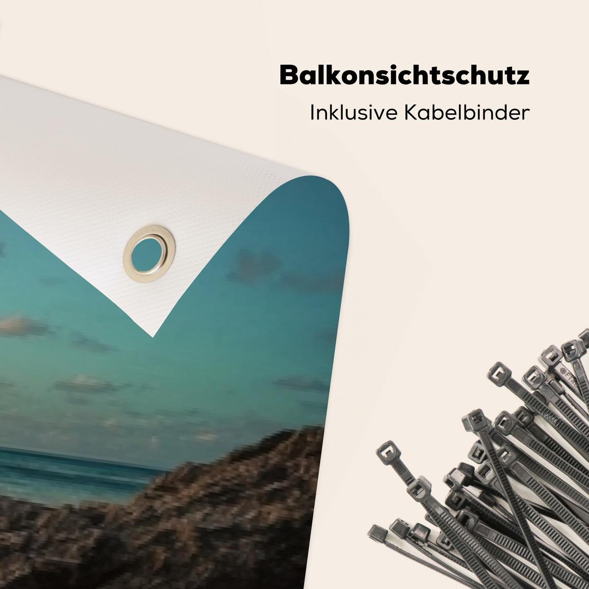 BALKON-SICHTSCHUTZ Strand - Palmen - Meer - Sonnenuntergang Groß 500x80 cm - Samtahornfarben, Kunststoff (500/80cm) - MuchoWow