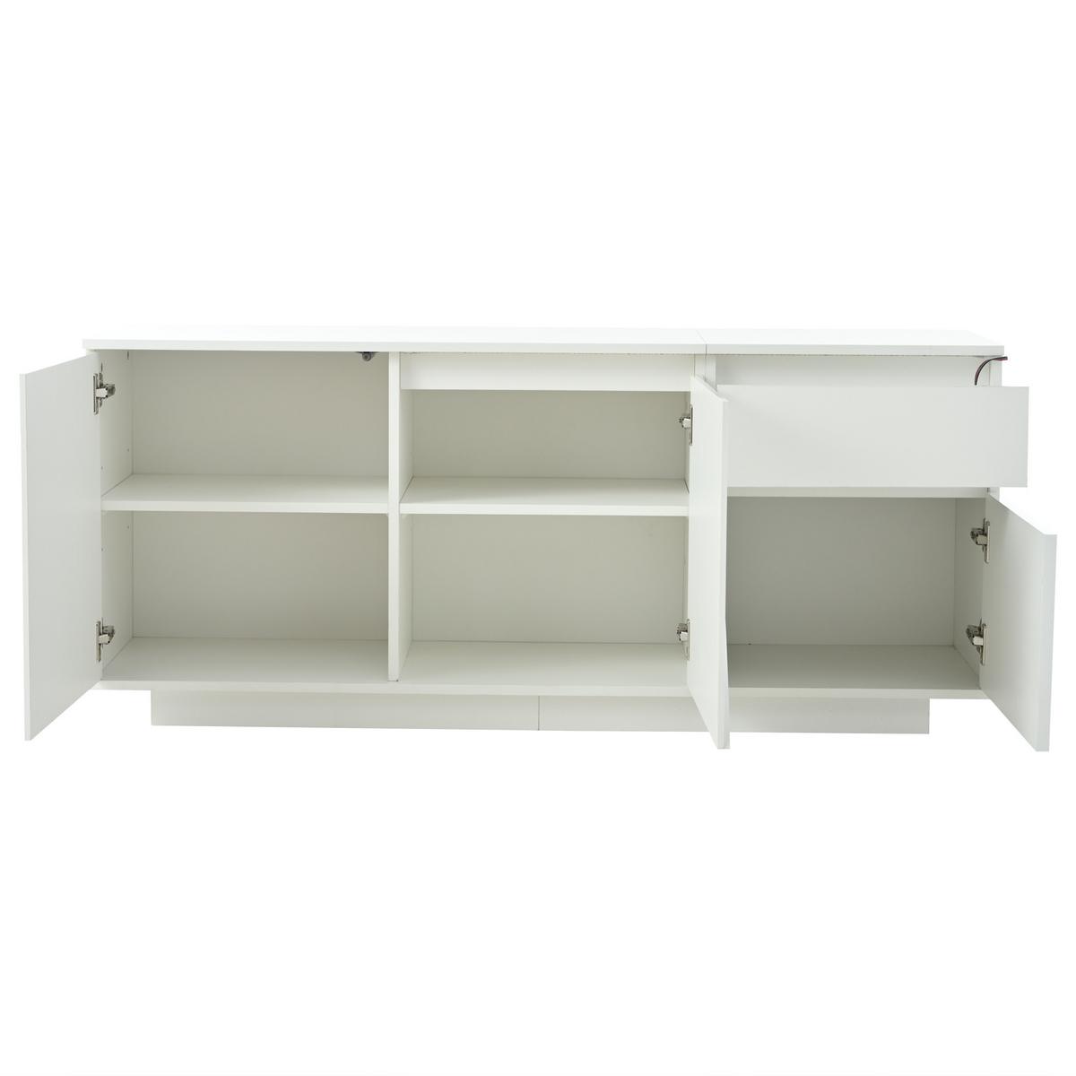 SIDEBOARD Weiß Hochglanz mit LED & 3 Türen 1 Schublade 140×40×60 cm - Weiß, Holzwerkstoff (140/60/40cm) - Urban Meuble
