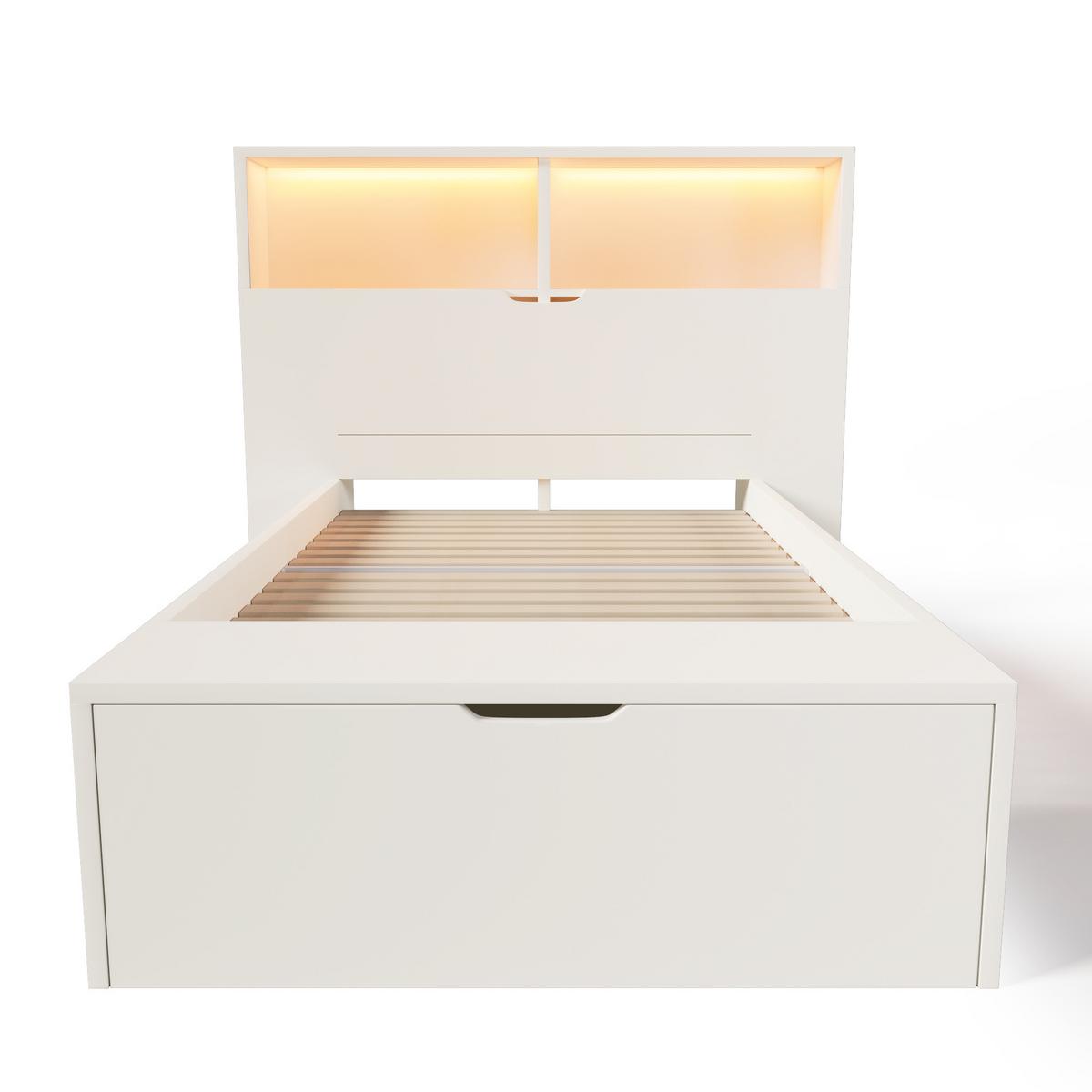 BETT 90x200 cm Weiß Multifunktions mit LED & USB - Weiß, Holzwerkstoff (90/200cm) - Urban Meuble