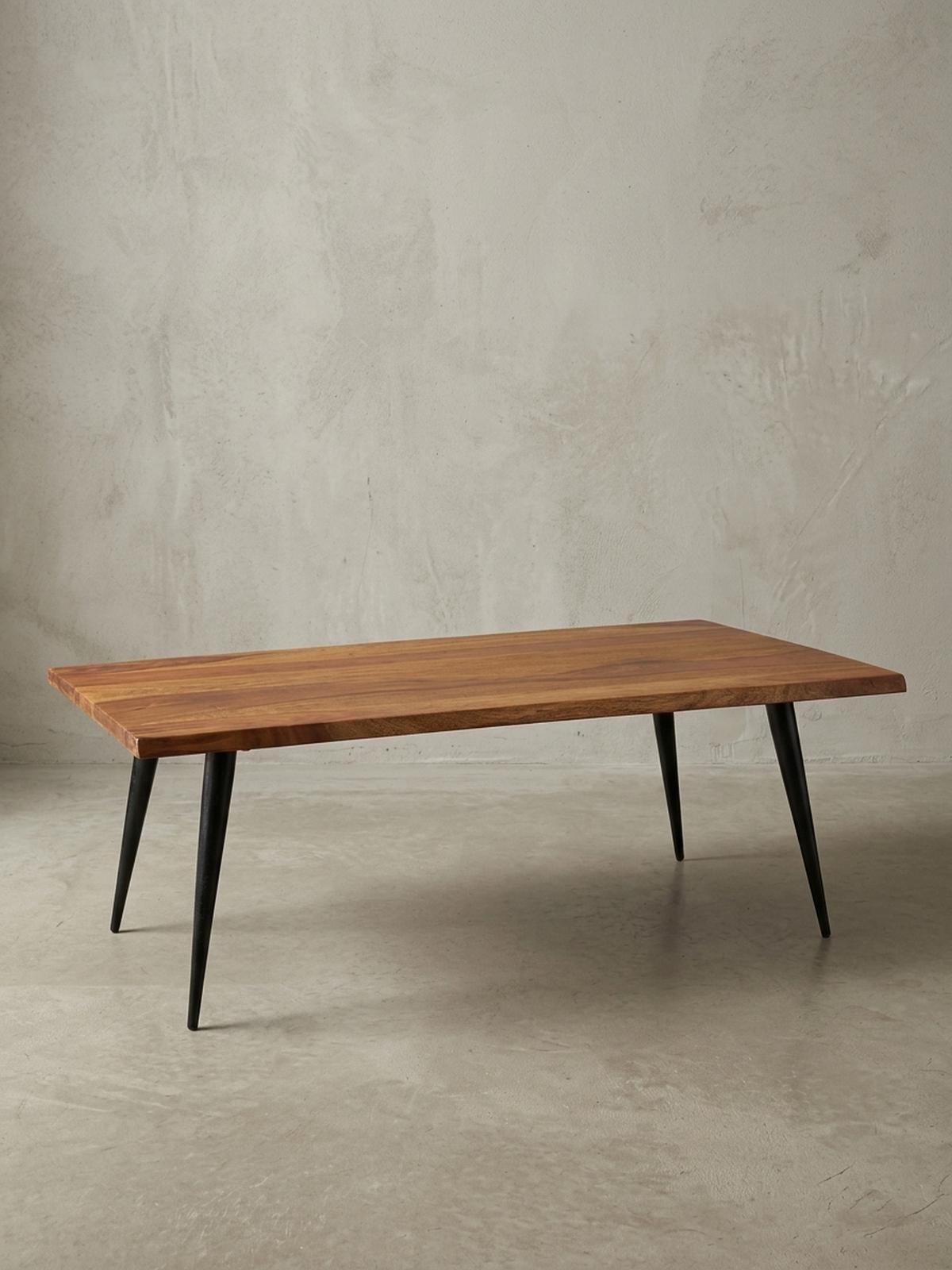 COUCHTISCH Sheesham Massivholz in Natur mit Baumkante und Metallgestell, 110x60x40 cm, Handgefertigt, Schutzlack-beschichtet - Schwarz/Braun, Holz/Metall (60/110/40cm) - KADIMA DESIGN