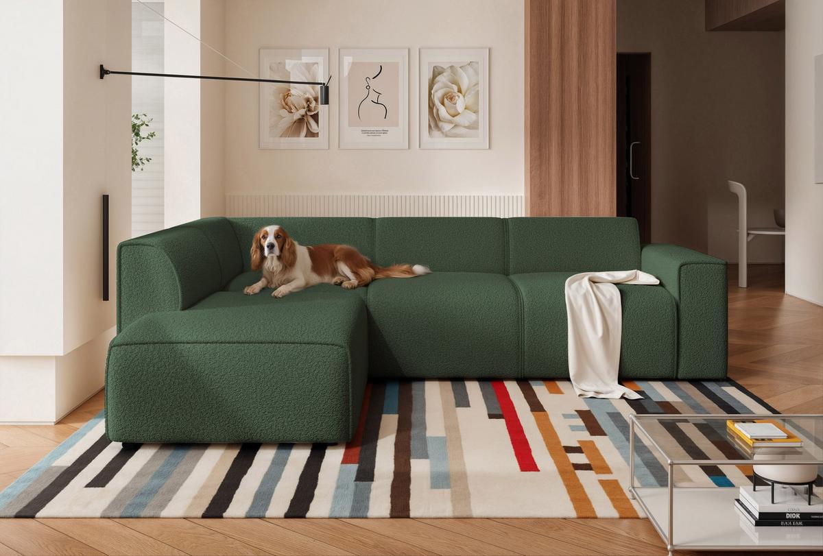 ECKSOFA ZAVO Links Feiner Mischstoff in Grün - Grün, Kunststoff/Textil (310/218cm) - Idohome