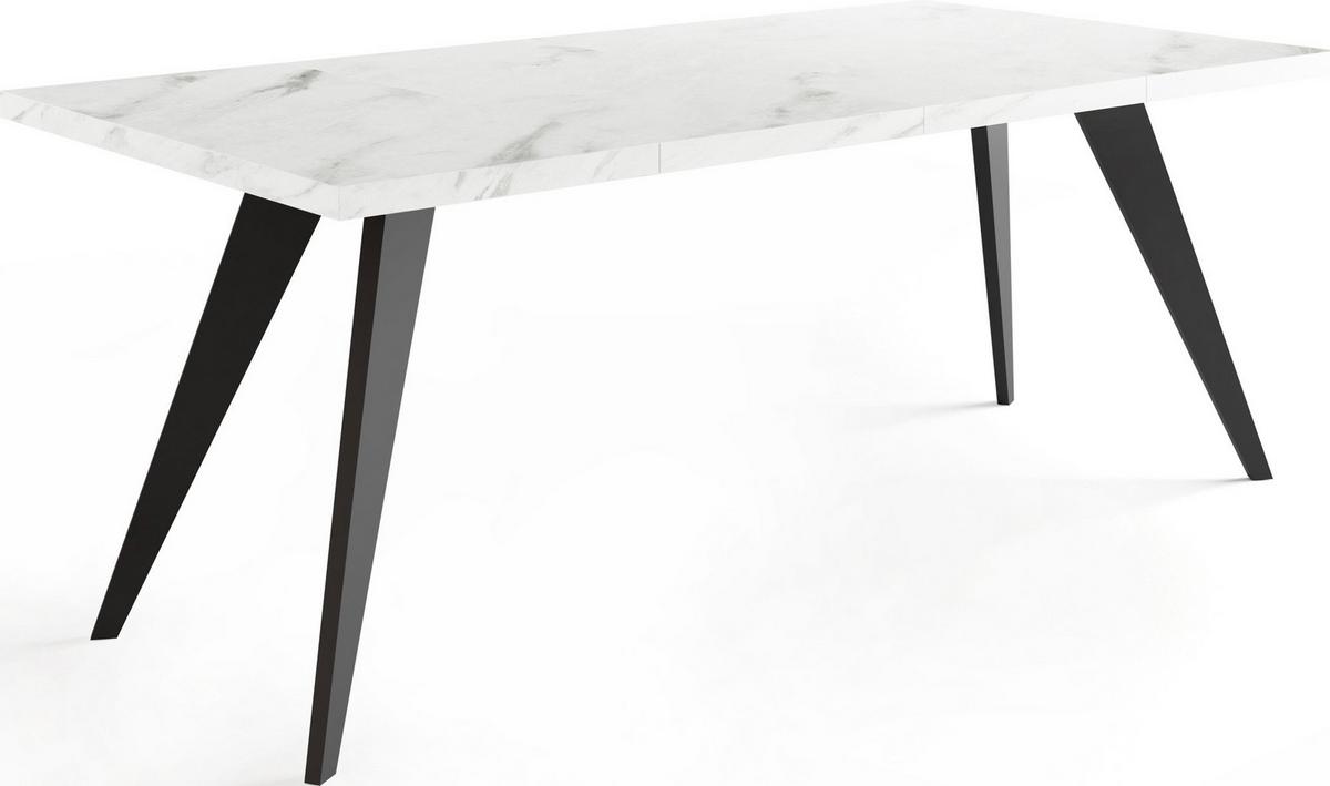 ESSTISCH Quadro quadratischer ausziehbarer, Marmor Weiß 100-150/100/76 cm - Ecru/Schwarz, Holz/Holzwerkstoff (100/150/76cm) - WFL GROUP