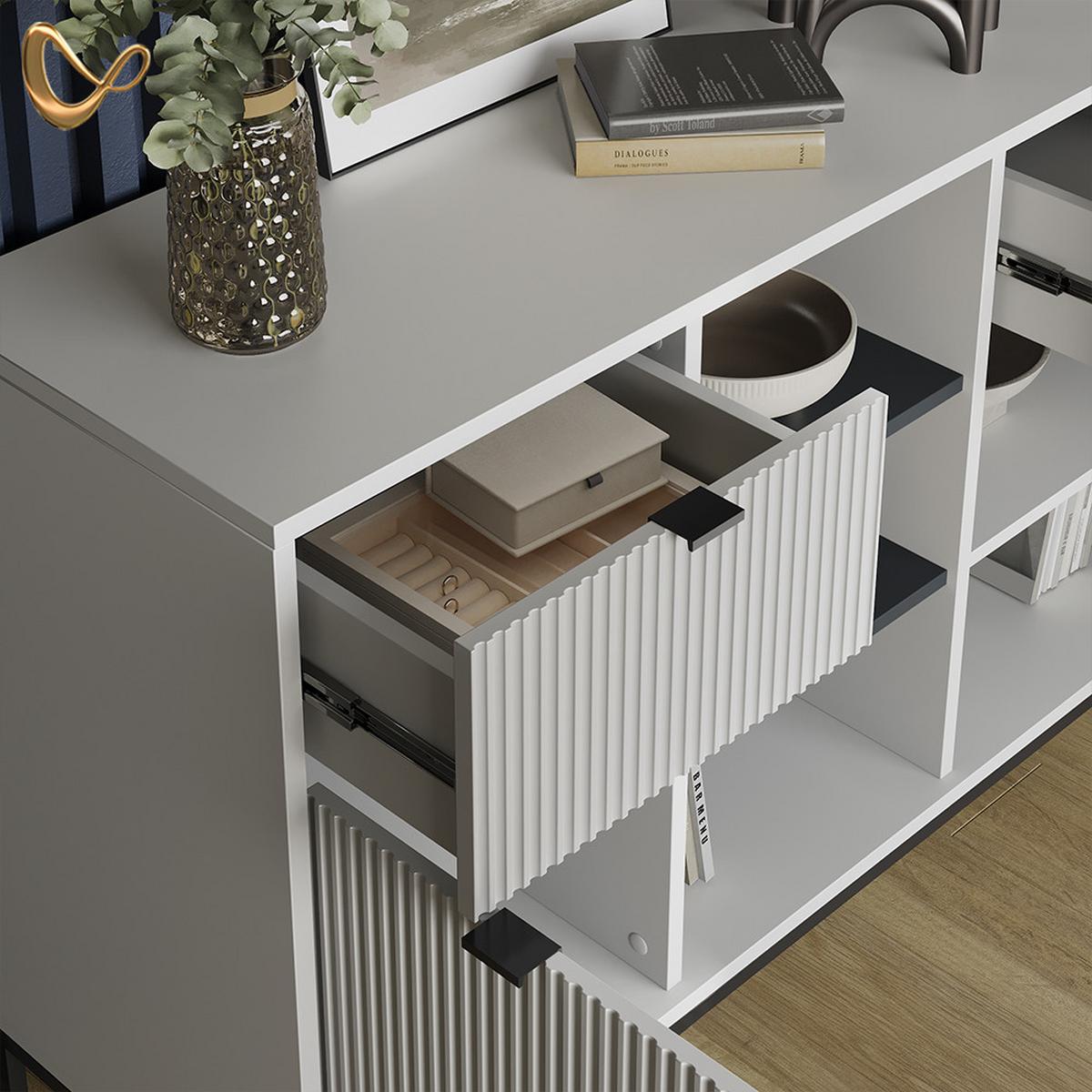 KOMMODE Aterno Grau 120 x 81.2 cm mit 2 Schubladen und 2 Türen - Grau, Holzwerkstoff (120/81.2/40cm) - Livinity®