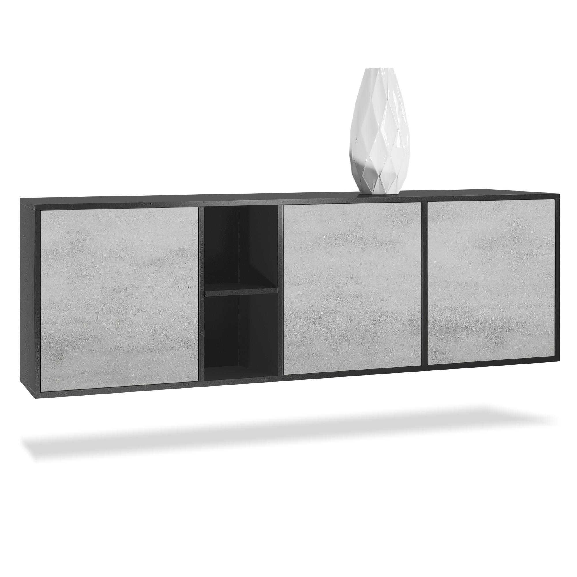 SIDEBOARD Cuba Türen in Beton Oxid Optik - Hellgrau, Holzwerkstoff (182/53/35cm) - Vladon