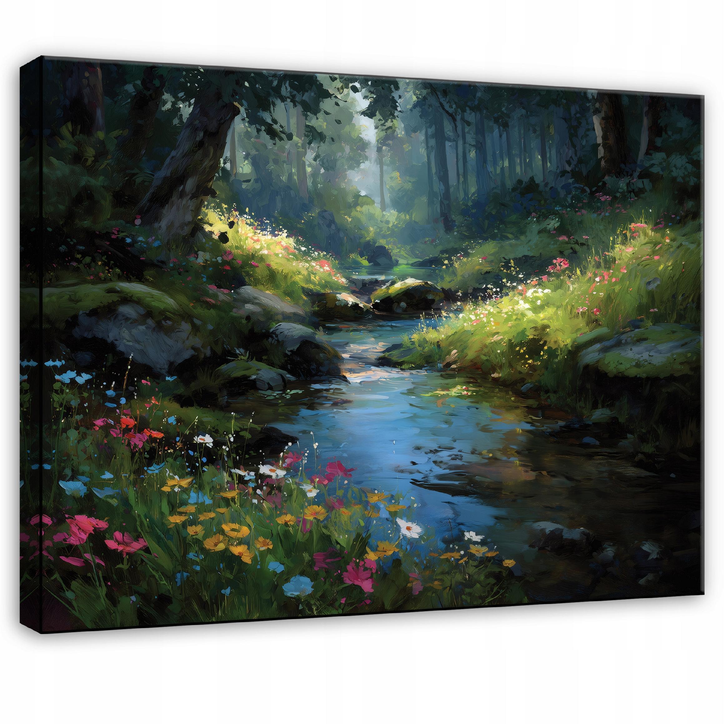 LEINWANDBILD Wald Fluss Grün 100x70 cm - Multicolor, Holzwerkstoff (100/70cm) - Wallarena