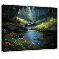 LEINWANDBILD Wald Fluss Grün 100x70 cm - Multicolor, Holzwerkstoff (100/70cm) - Wallarena