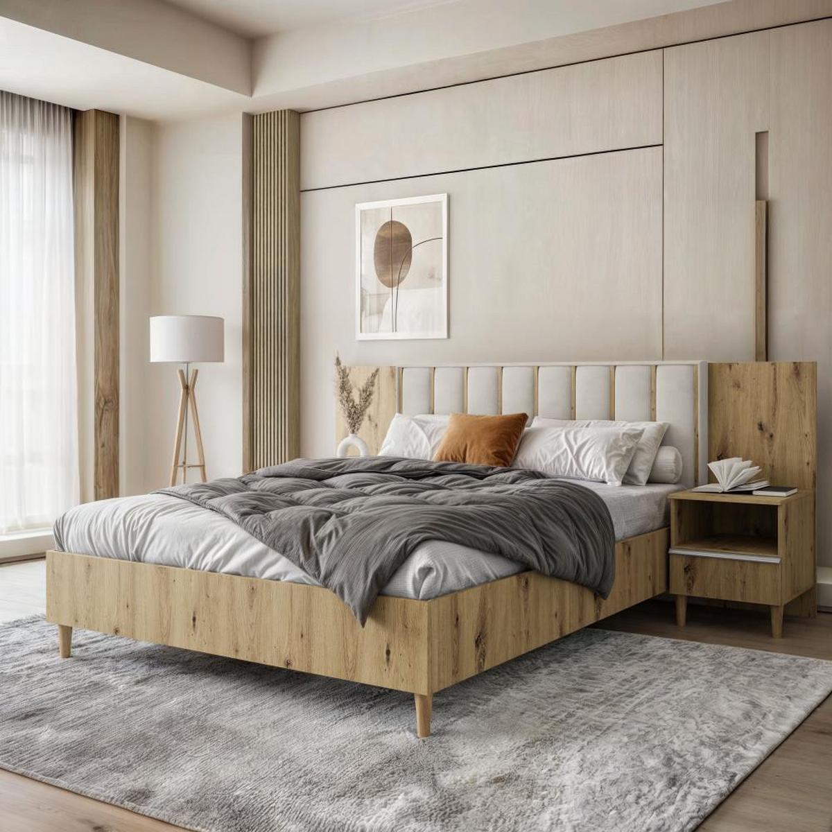 POLSTERBETT Stella 166/211/108 mit 2 Nachttischen beige - Beige/Eiche Artisan, Holzwerkstoff/Textil (160/200cm) - Beautysofa