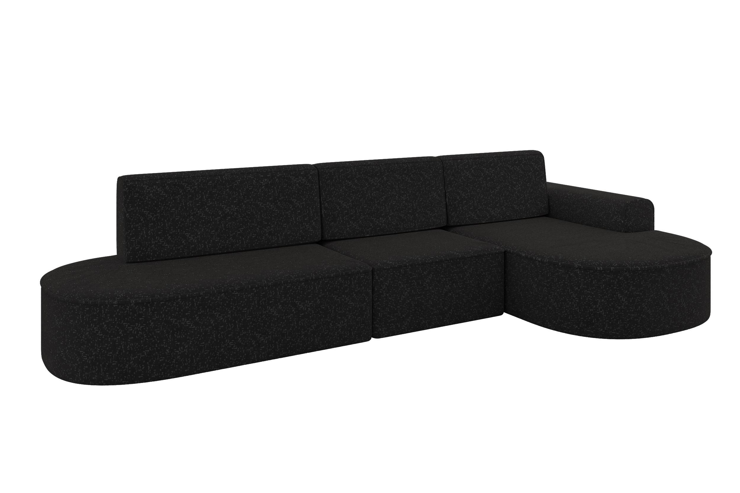 ECKSOFA mit Schlaffunktion Ottomane RECHTS MARI L2-S 368X167X85 Schwarz Velours - Schwarz Hochglanz/Schwarz, Holzwerkstoff/Kunststoff (167/368cm) - ALTDECOR