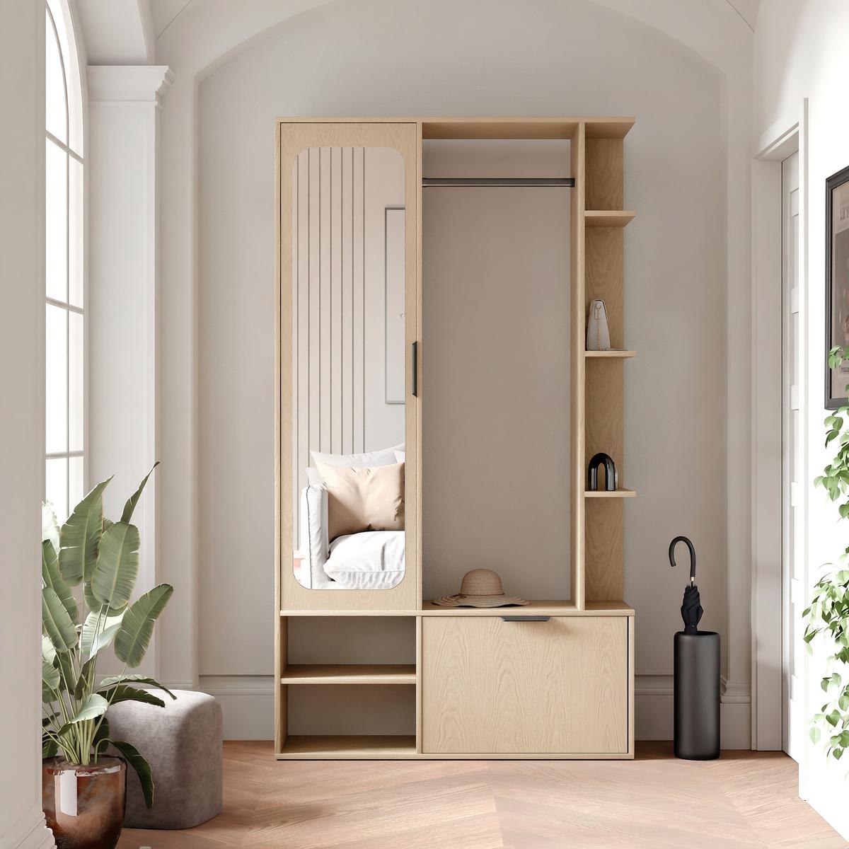 GARDEROBE mit Spiegel ELIOR - Naturfarben, Holz (100/189.4/33cm) - Idohome