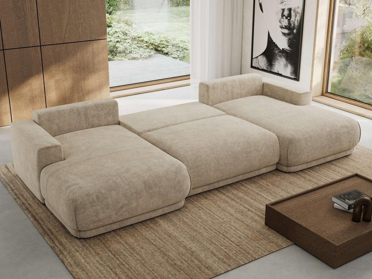 WOHNLANDSCHAFT RINA U Beige Schenille grob gewebt - Beige/Schwarz, Kunststoff/Textil (360/85/170cm) - MKS