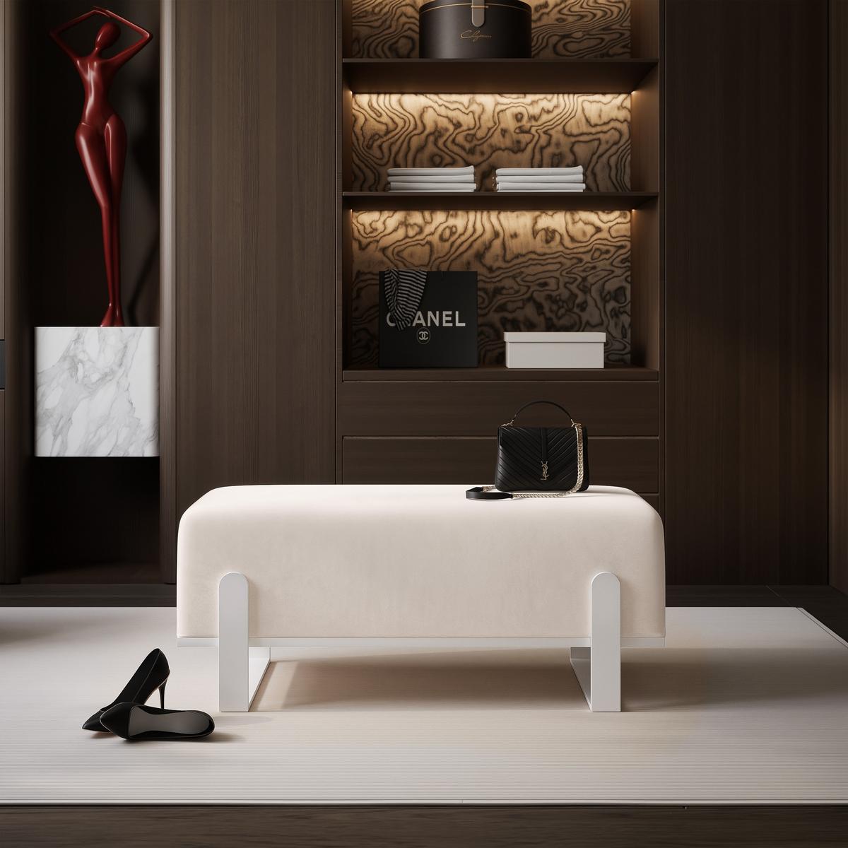 POLSTERBANK MARA 100 cm Weiß / Creme ,Metallgestell - Creme, Textil/Metall (100/47/35cm) - Idohome