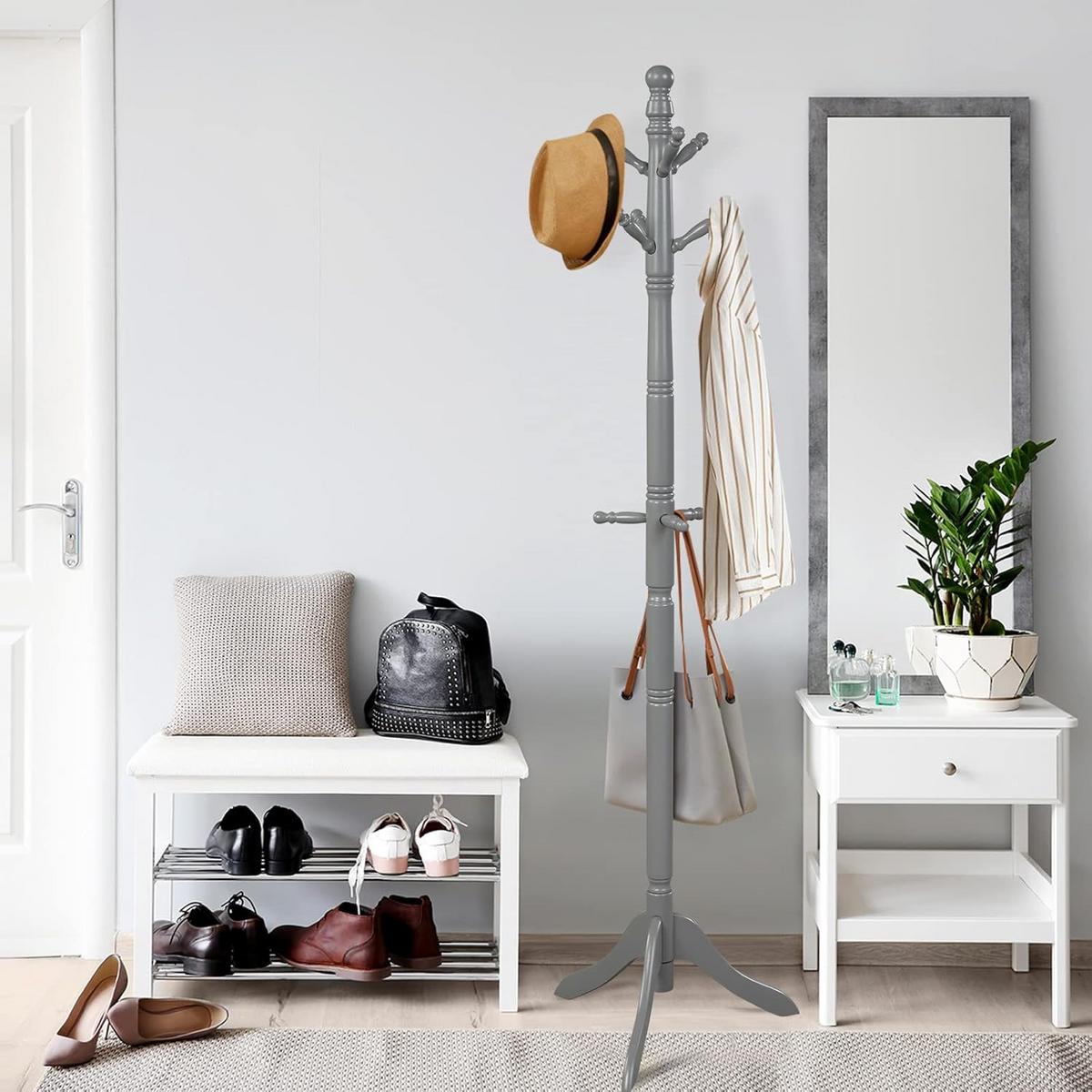 GARDEROBENSTÄNDER 175cm Grau - Grau, Holz (50/175/50cm) - COSTWAY