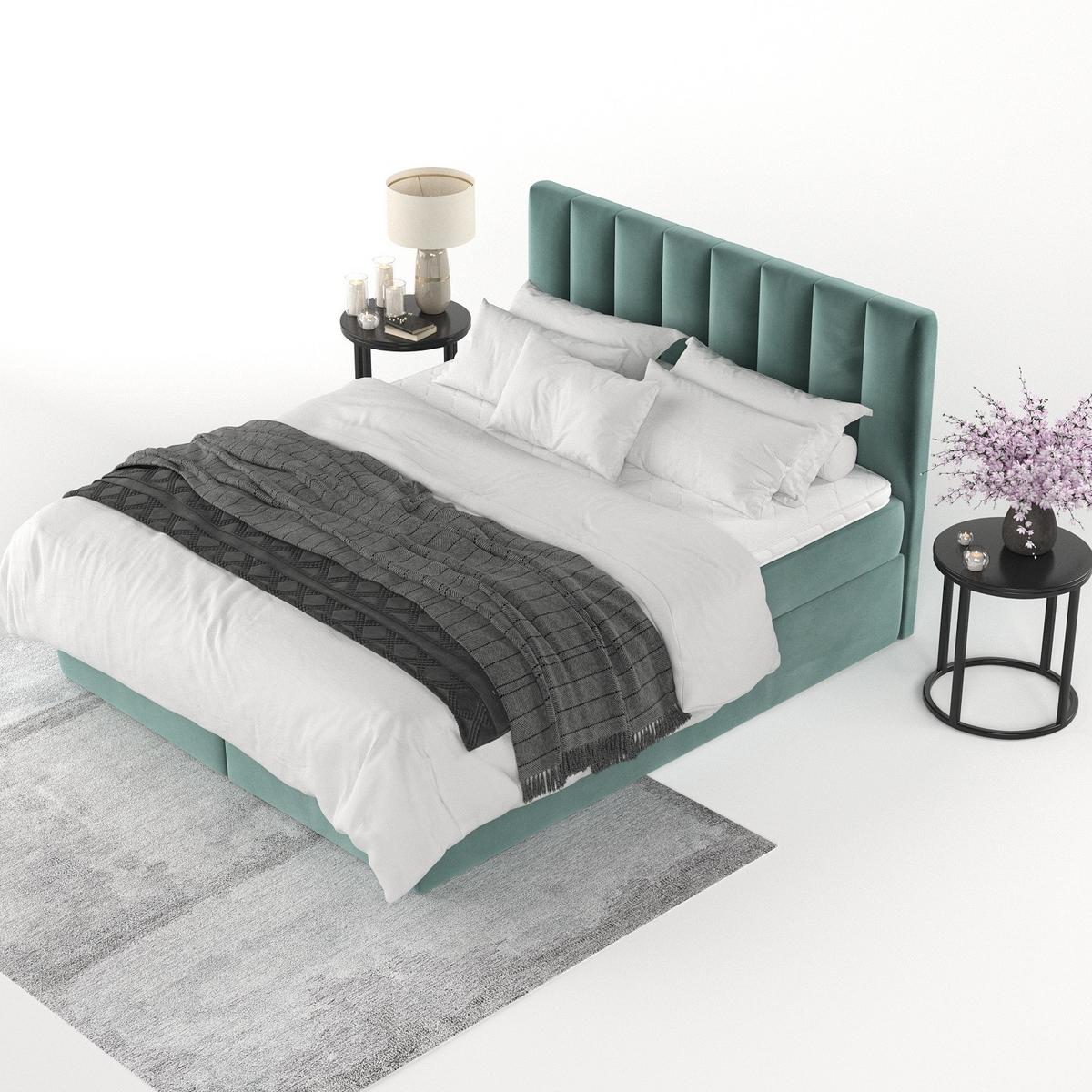 BOXBETT Lusso 160/200 cm Türkis im Kronos Stoff - Türkis/Schwarz, Holz/Holzwerkstoff (160/200cm) - AltaBeds