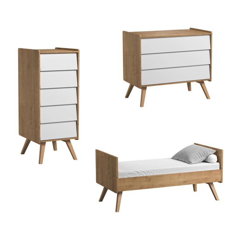 BABYZIMMER 3-teilig Eiche und Weiß - Weiß, Holzwerkstoff (145/103/75cm) - Petits-meubles